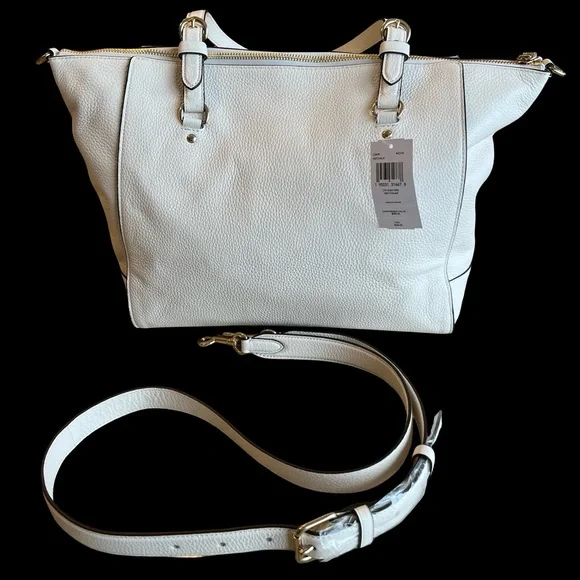Coach Kleo Carryall Shoulder Bag Chalk White Smooth Pebble Leather Free Shipping - Picture 7 of 16